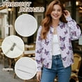thumbnail image 6 of COEQINE Womens Cropped Bomber Jacket Zip Up Long Sleeve Motorcycle Jackets Stand Collar Cropped Bomber Coat Slouchy Shackets Sweatshirts Winter Coats, 4X-Large, Purple Butterfly Floral, 6 of 7