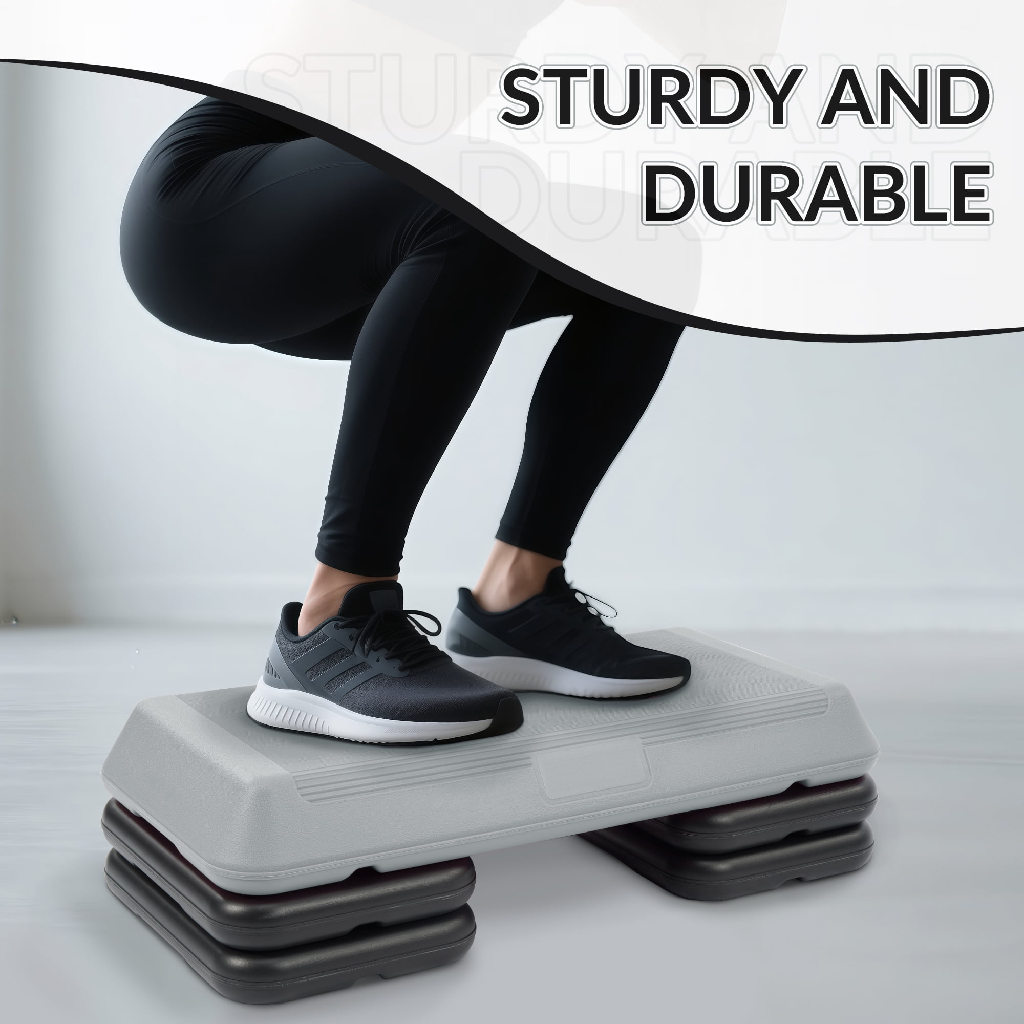 Signature Fitness Adjustable Aerobic Step Platform with 4 Risers, Non-Slip Stepper for Home Gym Workouts – 16", 28", 43", Pink/Blue/Gray