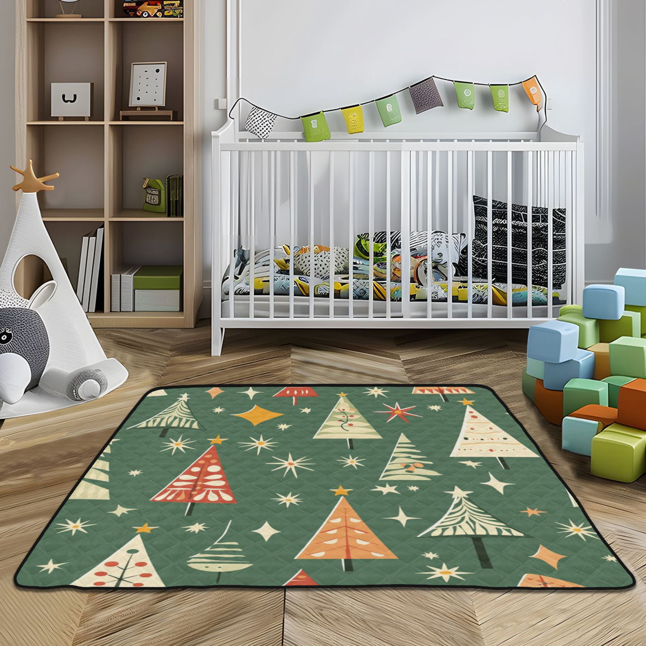 WOBOGO A Pattern Of Christmas Trees and Stars Baby Playmats Extra Large Waterproof Rollable Activity Pads for Toddlers 50×50inch
