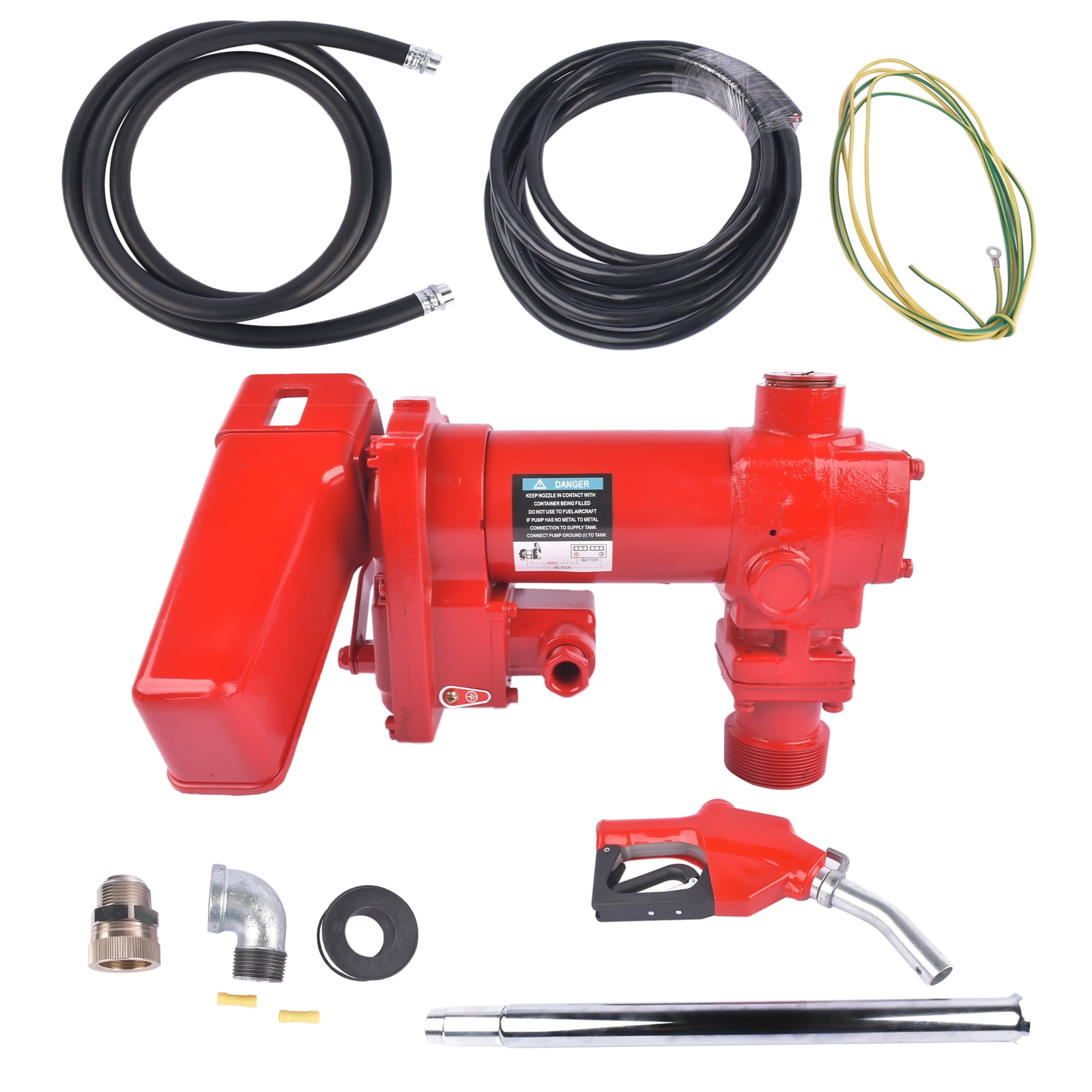 Mustrod High Flow 12V 25 GPM Fuel Transfer Pump Cast Iron w/Automatic Nozzle & Hose for Gasoline Diesel