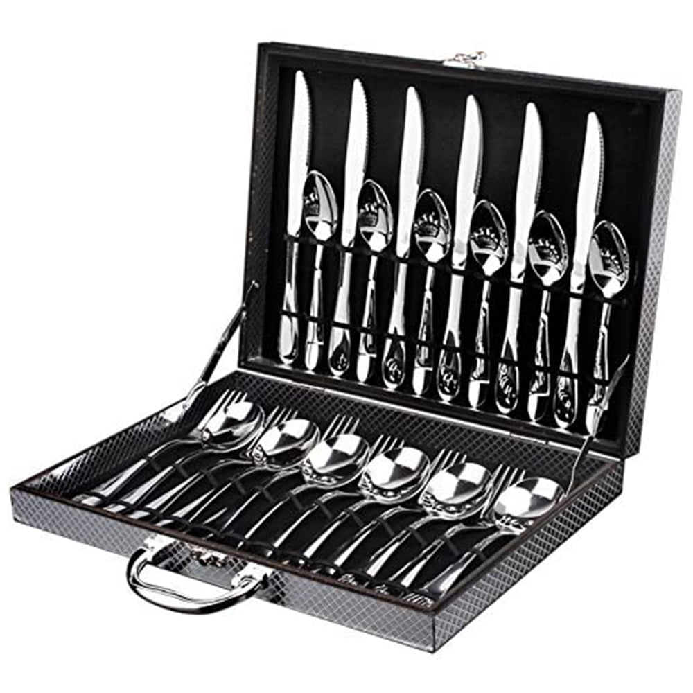 7Pcs Luxury Travel Reusable Stainless Steel  Cutlery Dinnerware Set With Case 