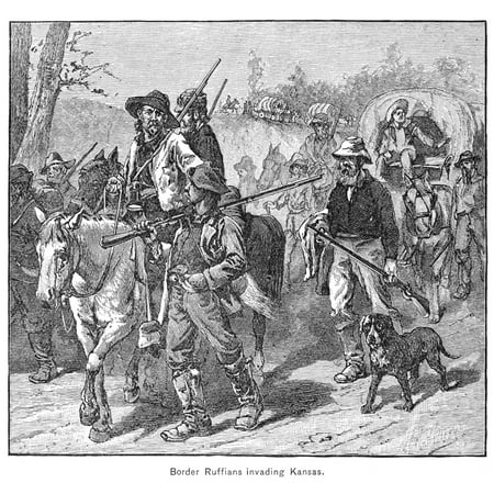 Kansas Border Ruffians Nmissourians On Their Way To Plunder And Burn The Free Soil Capitol Of Lawrence Kansas In 1856 Wood Engraving 19Th Century Poster Print by Granger (Best Way To Burn Wood In A Multi Fuel Stove)