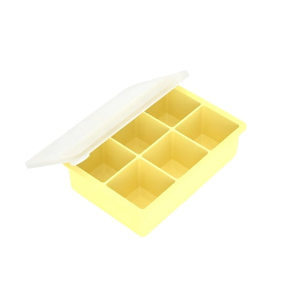 Food Grade Silicone Ice Cube Tray with Lid 6 Grid for Freezing Beverage, Beige