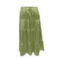 thumbnail image 4 of Wyobmus Women's Midi Skirt Satin Skirt Tiered Flowy High Waist A-Line Elastic Ruffle Casual Skirts Green, 4 of 5