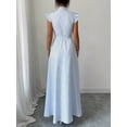 thumbnail image 2 of Blue And White Striped Shirt Dress With Ruffle Sleeves, Crystal Embellishments, And Self-Tie Waist, 2 of 6