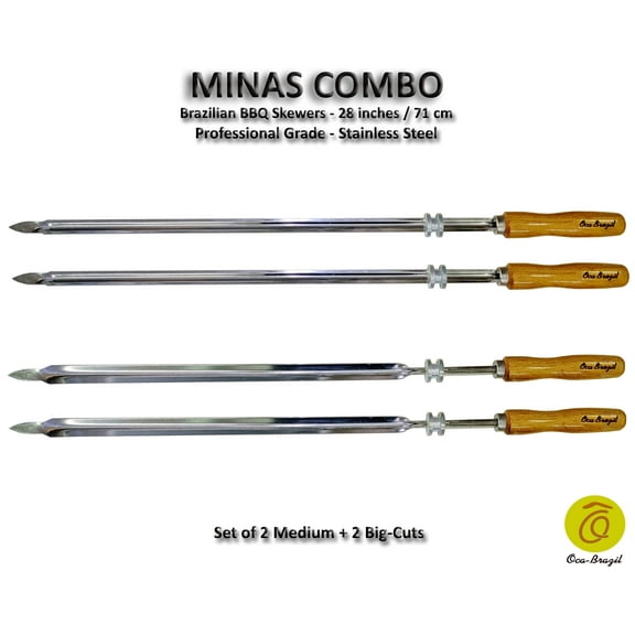 Minas Combo - Set of 4 Brazilian Skewers for BBQ 28" - Professional Grade