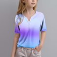 thumbnail image 2 of Fesfesfes Girls' Summer Cute T Shirts Casual Short Sleeve V Neck Plain Tunic Tops Children Fashion Button Top Solid Color Tshirts Teen Girls 3-14 Years(Purple#3,3-4 Years), 2 of 5