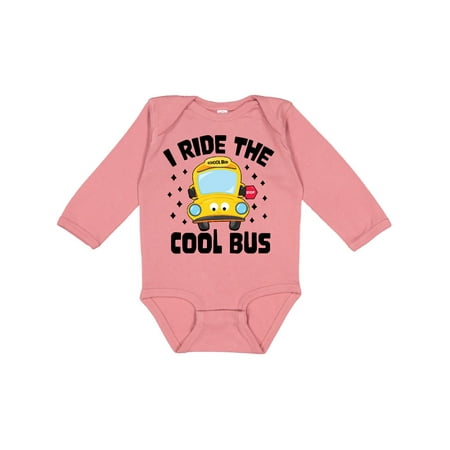 

Inktastic I Ride the Cool Bus with Yellow Bus Gift Baby Boy or Baby Girl Long Sleeve Bodysuit