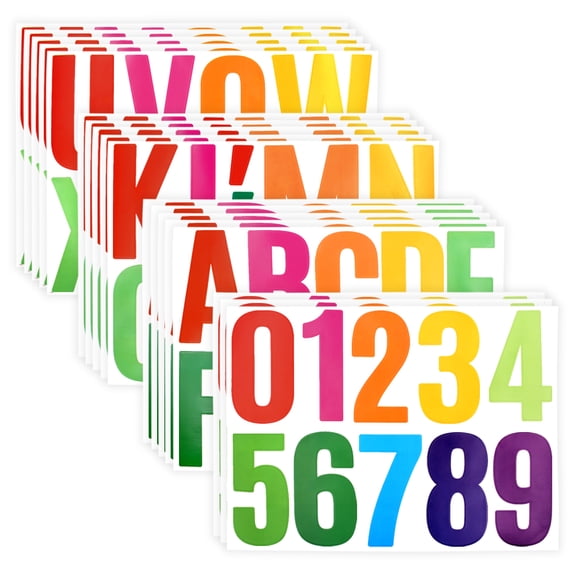 Style-Carry 200 Count Multicolor Self Adhesive Vinyl Letter Number Stickers, 4 Inch Waterproof Alphabet Numbers for Poster Board Mailbox Window Craft Décor