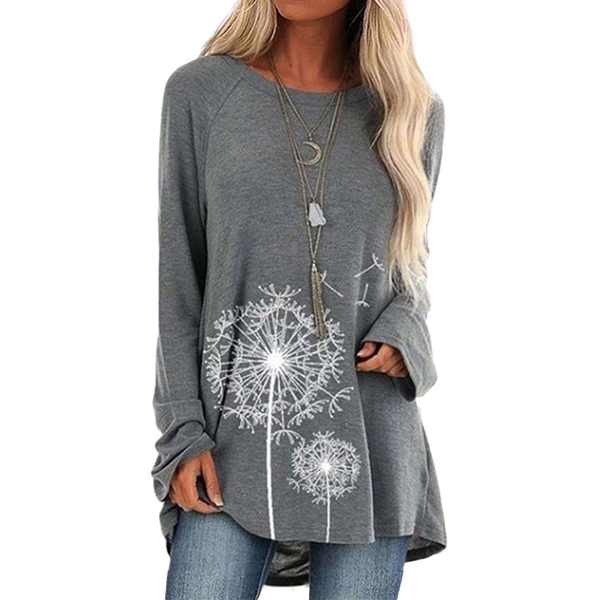 Plus Size Women Casual Dandelion Print T Loose Long Sleeve Tunic Shirt Tee Shirts Blouse S-5XL | Walmart Canada