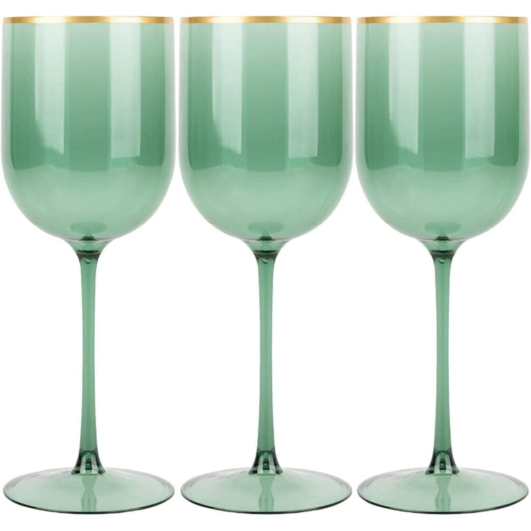 Emerald Green and Gold Hand Painted Champagne Glasses, Wine Glasses, Set of  2 