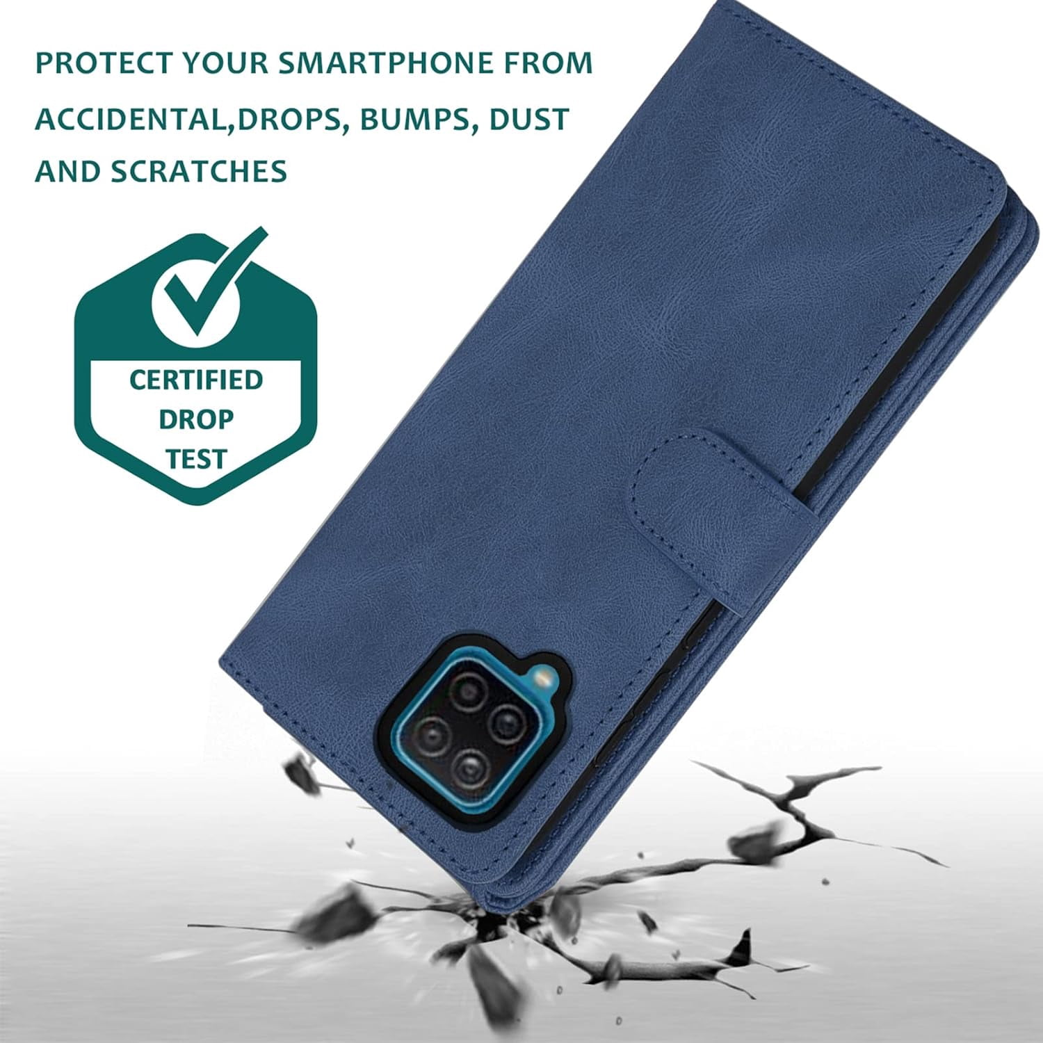 Compatible with Samsung Galaxy A12/M12 Wallet Case Tempered Glass Screen Protector Zipper Leather Flip Cover Card Holder Cell Phone Cases for Glaxay A 12 5G Gaxaly A-12 S12 12A 4G Women Men Blue