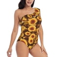thumbnail image 3 of Rateoe Vintage Brown Plaid Sunflower Pattern Women One Piece Swimsuits Tummy Control One Shoulder Bathing Suits Ruffle Swimwear-XX-Large, 3 of 6