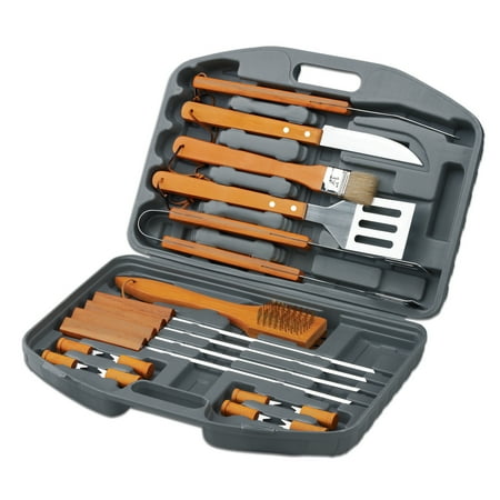 - Chefs Basics HW5231 18-Piece Stainless-Steel Barbecue Grilling Tool Accessories Utensils Set with Spatula, Tongs, Forks, Brush, and Carrying Case