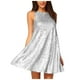 thumbnail image 3 of Vestido sin mangas con lentejuelas plateadas para mujer: largo hasta la rodilla, vestido de fiesta brillante con interior forrado, 3 of 3