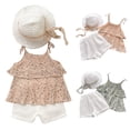 thumbnail image 5 of Mercatoo Toddler Baby Girls Summer Clothes Set Floral Sleeveless Ruffle Crop Vest+Mesh Shorts+ Sun Visor Hat 3Pcs Outfits, 5 of 5