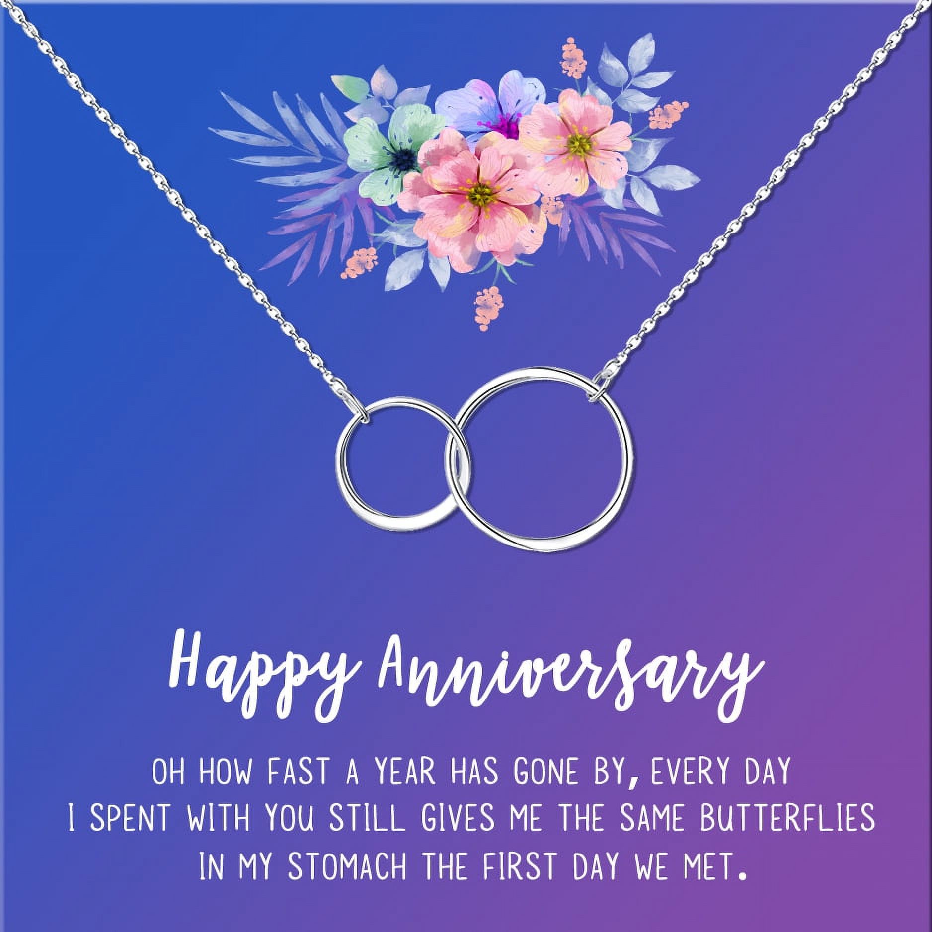 Anavia Happy Anniversary Gift Necklace,Wedding Anniversary Gift for Wife,Express Love Card Jewelry Gift-[Silver Infinity Double Ring, Blue-Purple Gift Card]