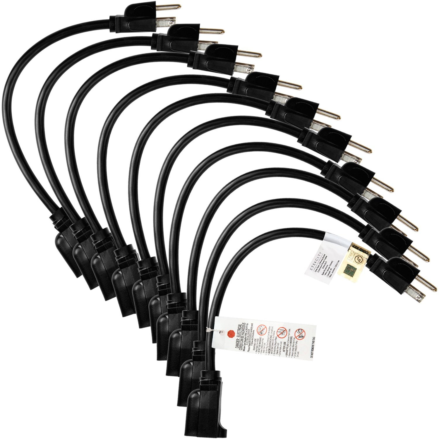 16//3 SJT Durable Electrical Extension Cord Set 10 Pack of 1 Foot Black Extension Cords