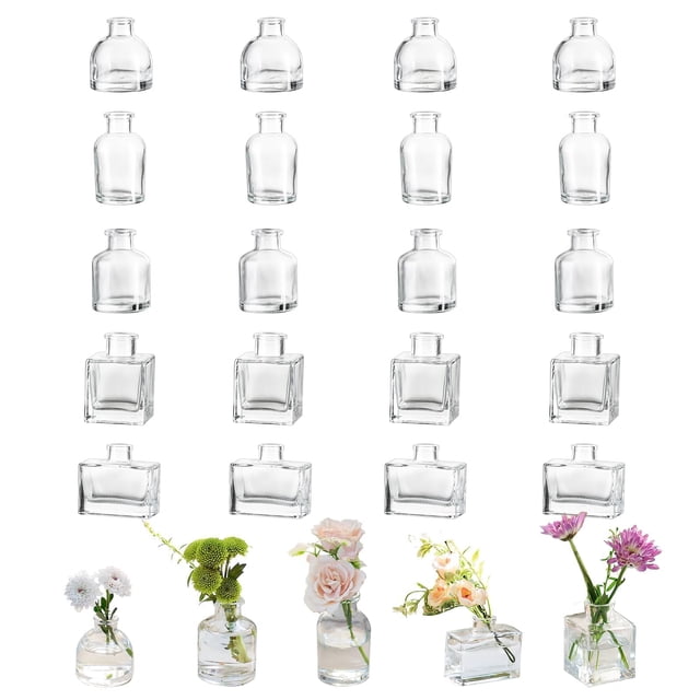 Jarrón de flores Glasseam Mini Bud de vidrio transparente, juego de 20