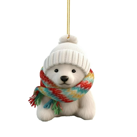 Clearance Under 5$ Christmas Decoration Polar Bear Pendant, Dienrx Bear Christmas Ornaments Cute Bear with Scarf Christmas Tree Animal Acrylic Pendant Bear Wearing Scarves Hanging Decor for Car