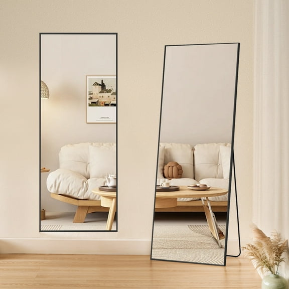Mydepot 21" x 64" Mirror Full Length, Body Wall Mirrors with Shatter-Proof Glass, Floor Standing Hanging Leaning, Large Tall Mirror with Aluminum Alloy Frame for Bedroom Cloakroom, Black