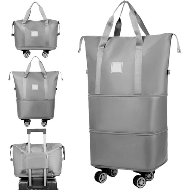 HUGFEGWE Rolling Duffle Bag with Wheels and Handle, Expandable Foldable Luggage Bag, Dry and Wet Separation Rolling Bag, Zipper Rolling Bag for Gym,Camping,Travel Grey CJB91-50535