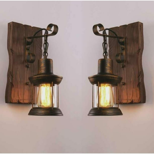 Apliques de pared rústicos retro, lámparas de pared vintage industriales, lámpara de pared de madera antigua para pasillo, espejo de tocador, pasillo, dormitorio al lado, barra (2 piezas)