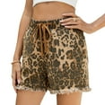 thumbnail image 3 of Women'S Summer Mid Waist Elastic Denim Shorts Stretchy Short Casual Hot Pants with Pockets Leopard Pattern XL, 3 of 8