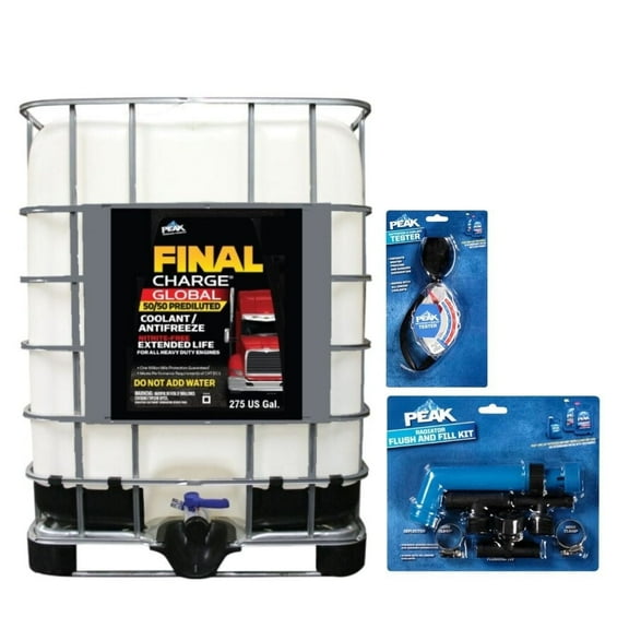 FINAL CHARGE Global Extended Life 50/50 Prediluted Coolant/Antifreeze, Yellow OAT for Diesel, Gas & Natural Gas Engines, 275-gal Tote, PEAK Accessories