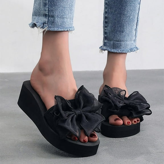 BONIXOOM Black Sandals Women Clearance Fall Slip-On None Casual Fashion Womens Shoes Black Size 7