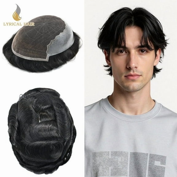 Mens Toupee Hairpieces Lace Front Human Hair Replacement System Skin PU Men's Wig Units 5X7 #1