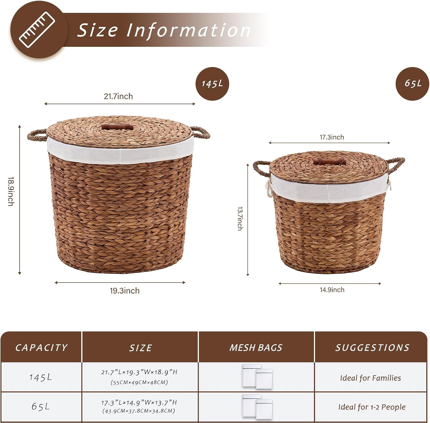 Casa Pura Furniture Handwoven Laundry Hamper with Lid, Storage Basket for Bathroom, Laundry Room & Bedroom, Espresso, Large