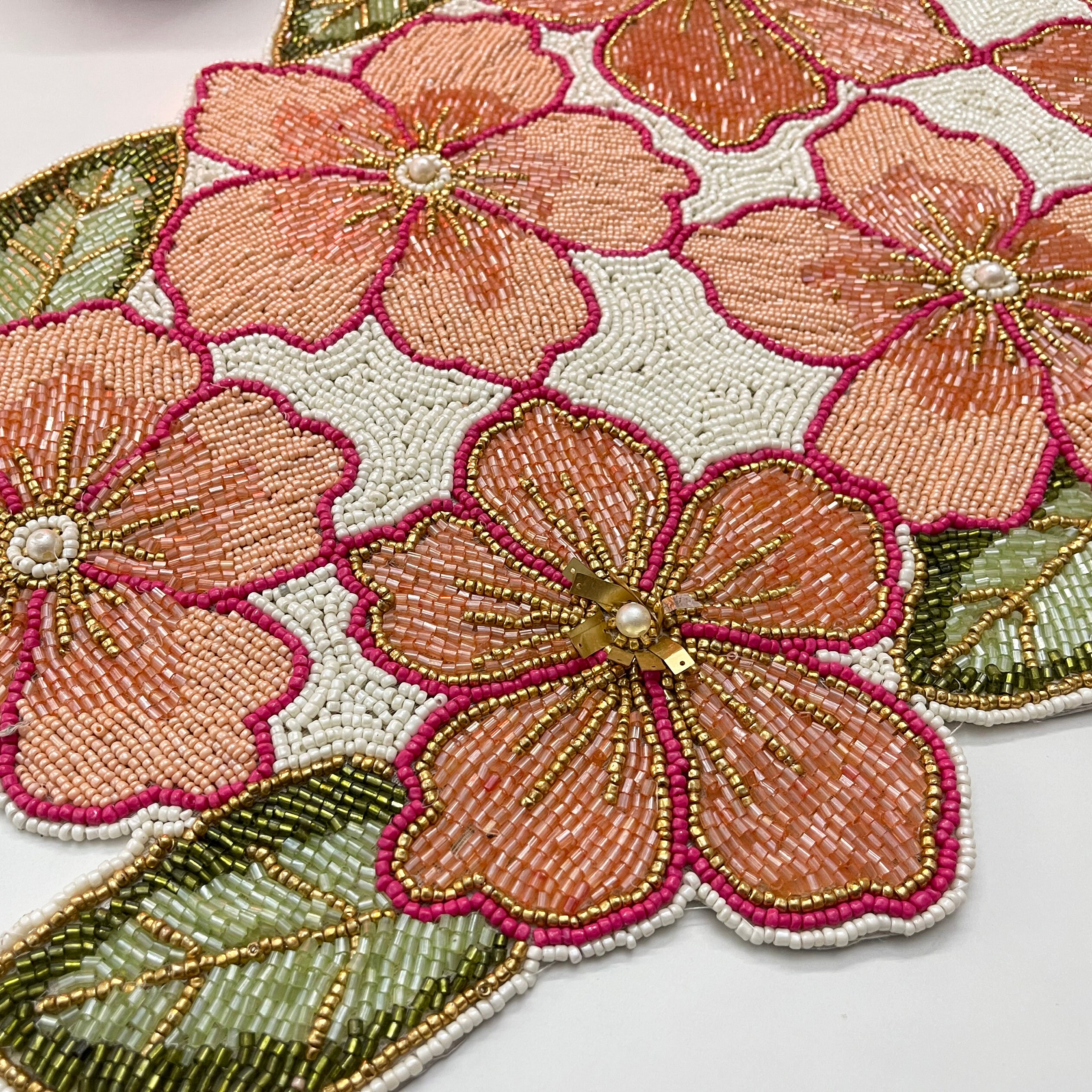 Handmade beaded spring table runner, floral, 13x36inch, multicolour