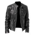 thumbnail image 4 of Men's Slim Fit Motorcycle Jacket Windproof PU Leather Casual Autumn Riding Coat, 4 of 9