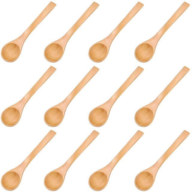 Mini cuchara de madera, 12 piezas de cuchara de madera de cocina, mini cuchara de madera natural, pequeñas cucharas de madera hechas a mano, para especias, sal, café, té, azúcar, mermelada,