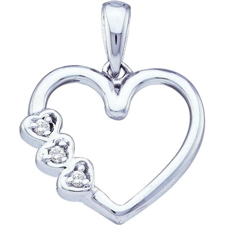 10K White Gold 0.03ctw Elegant Pave Diamond Ladies Heart Fashion Pendant
