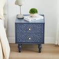 thumbnail image 3 of Wirrytor Vintage Short Nightstand with 2 Drawers, Bedside Table 2 Drawer Dresser with Embossed Pattern, Storage End Table with Wooden Legs for Bedroom & Living Room,Blue, 3 of 9
