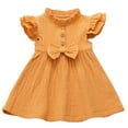 thumbnail image 6 of Baby Toddler Girl Flutter Sleeve Stand Collar Cotton Dress, 6 of 12