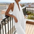 thumbnail image 6 of Beach Vacation Jumpsuits for Women Halter Neck Sleeveless Linen Rompers Summer Travel Wide Leg Jumpsuit White, 2XL, 6 of 7