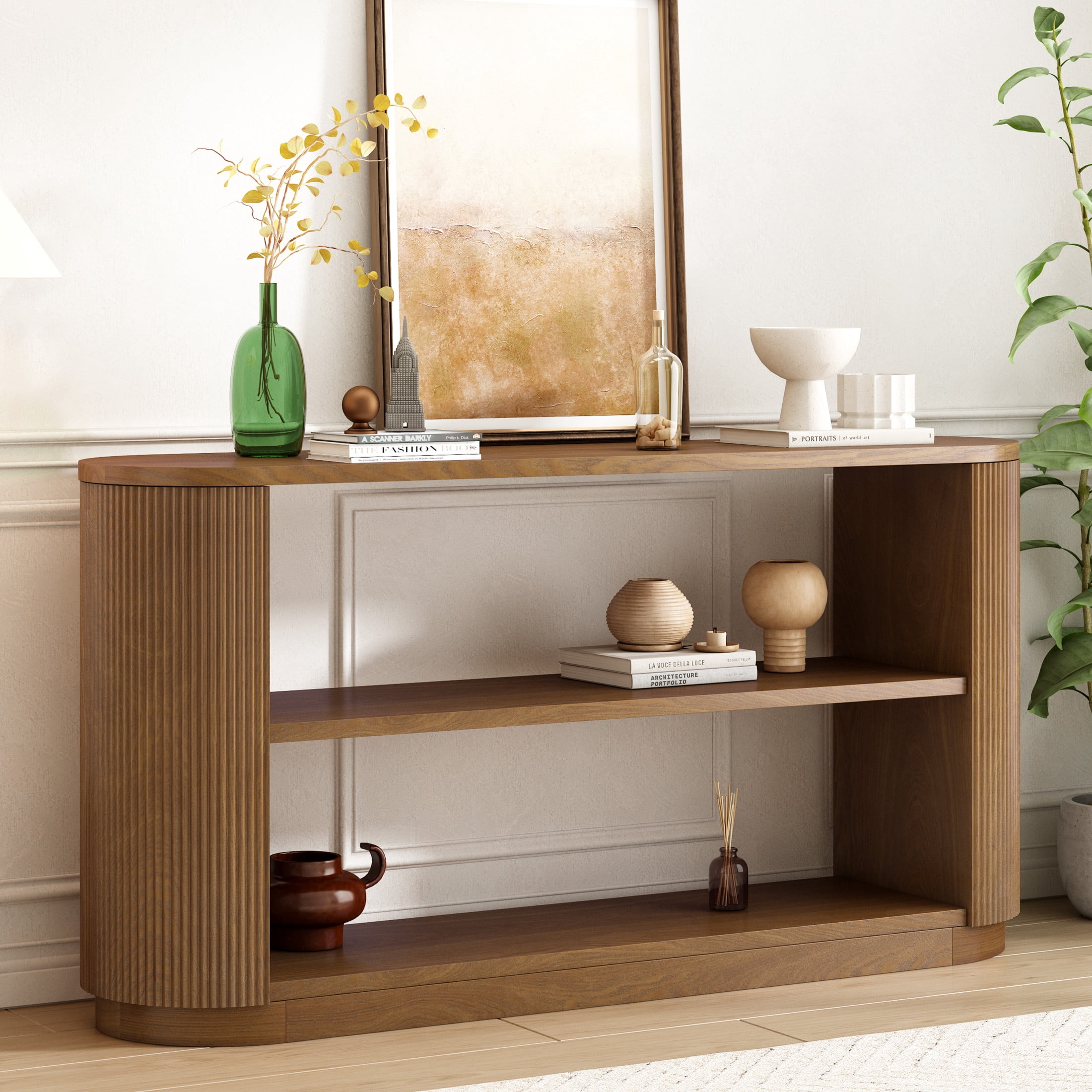 Christopher Knight Home 59" Console Table, 3-Tier Wood Entryway Table for Hallway or Living Room, Brown