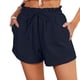 thumbnail image 1 of Pantalones cortos de mujer con cintura elástica, pantalones cortos con volantes, dobladillo enrollado con cordón, pantalones casuales, pantalones de verano de color puro, 1 of 5