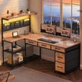 thumbnail image 7 of 47" L Shaped Desk with 5 Drawers & Hutch, Reversible Gaming Desk with LED Lights & Outlets, Computer Desk with Open Shelves & Storage Bag for CPU, Books etc for Home Office, Space Saving, Rustic Brow, 7 of 7