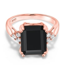 Gem Stone King 5.95 Ct Octagon Black Onyx 18K Rose Gold Plated Silver Ring