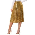 thumbnail image 3 of INSPIRE CHIC Women's Sequin Sparkly High Waist Glitter Cocktail Party Midi Skirt XS Gold, 3 of 6