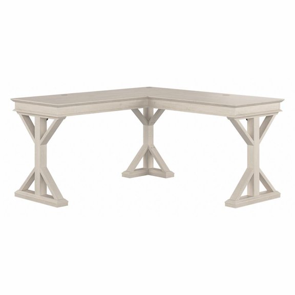 Homestead 60W Farmhouse L Shaped Desk in Linen White Oak - Engineered Wood