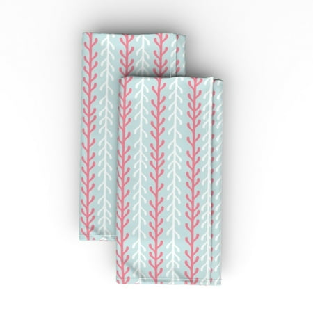 

Linen Cotton Canvas Dinner Napkins (Set of 2) - Little Kelp Stripe Seaweed Nautical Starfish Seashell Beach House Blue Pink White Print Cloth Dinner Napkins by Spoonflower