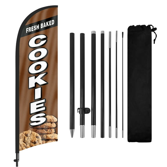 QSUM Fresh Baked Cookies Sign Feather Flag with Pole Kit,8.2FT Fresh Baked Cookies Decoration Display, Fresh Baked Cookies Business Sign,Fresh Baked Cookies Swooper Flag