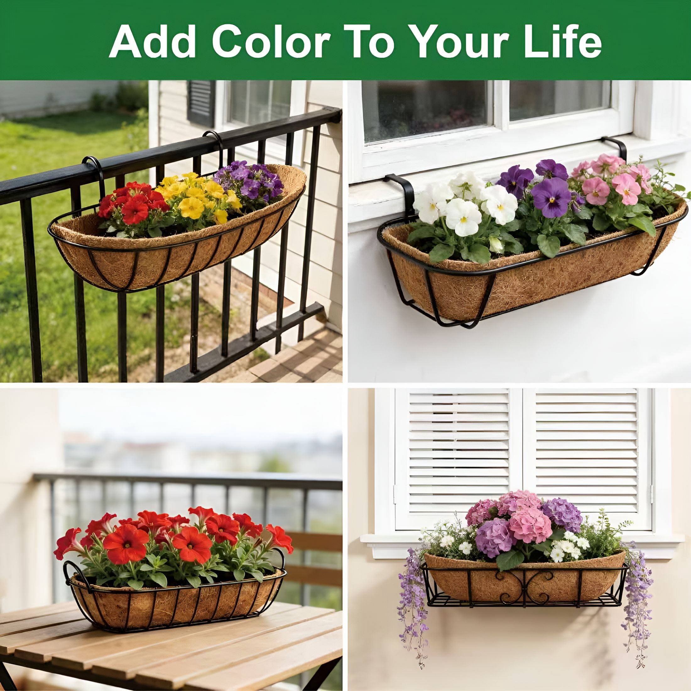 AUQ 2-Pack 24 Inch Coco Liners for Planters-Trough Coco Liner for Window Box,Fence Flower Baskets | Liners for Hanging Baskets,Planter Box Liner,24 Inch Coconut Liners for Planters