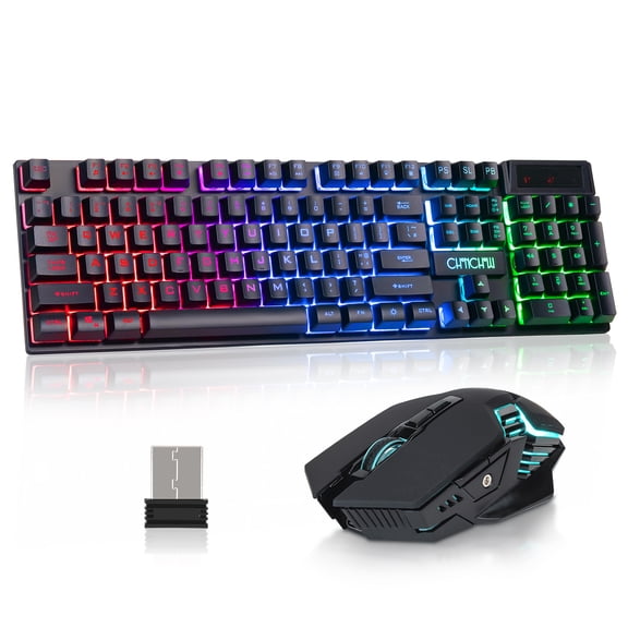 CHONCHOW G220E Wireless gaming Keyboard and Mouse Combo,LED Backlit Rechargeable long battery life for Windows Computer PC Gamer