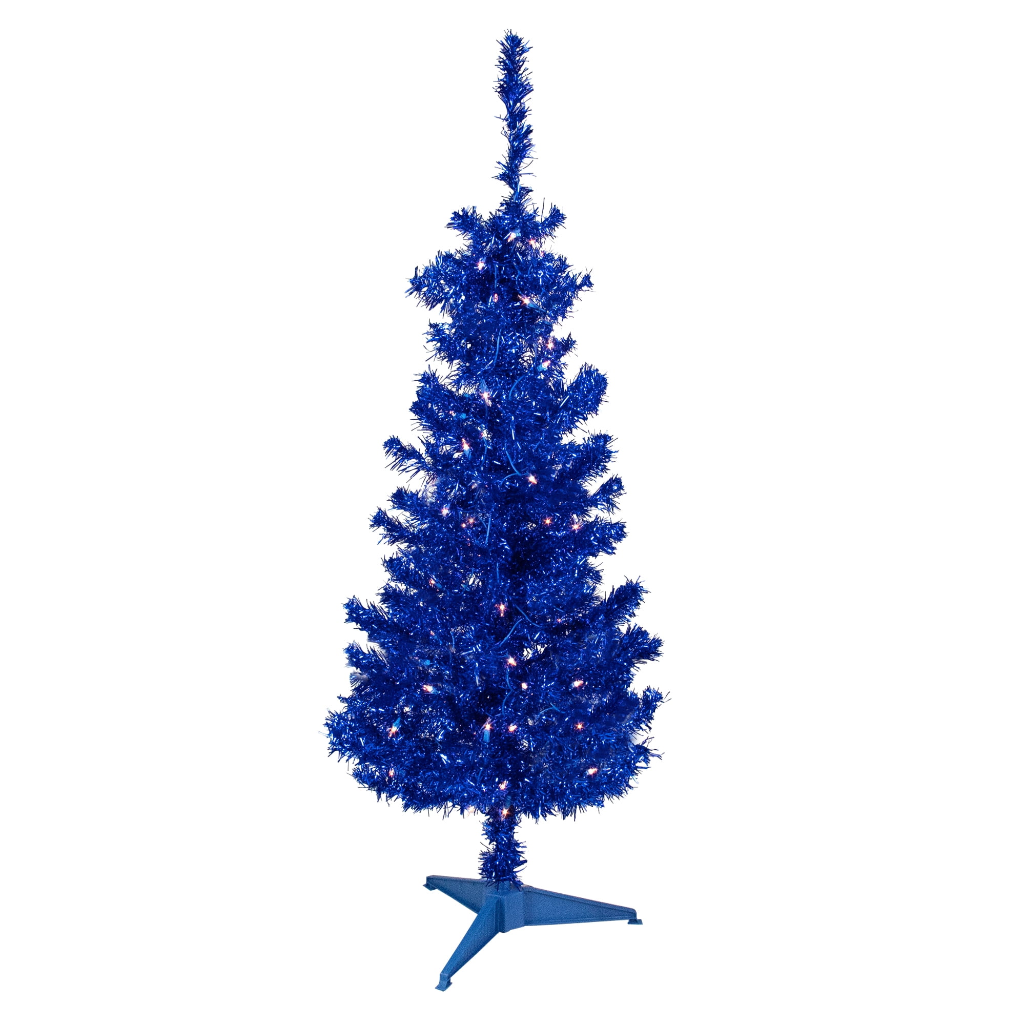 Details about    24" Pre Lit Tinsel Christmas Blue Tree 35 pre-strung clear lights NEW 